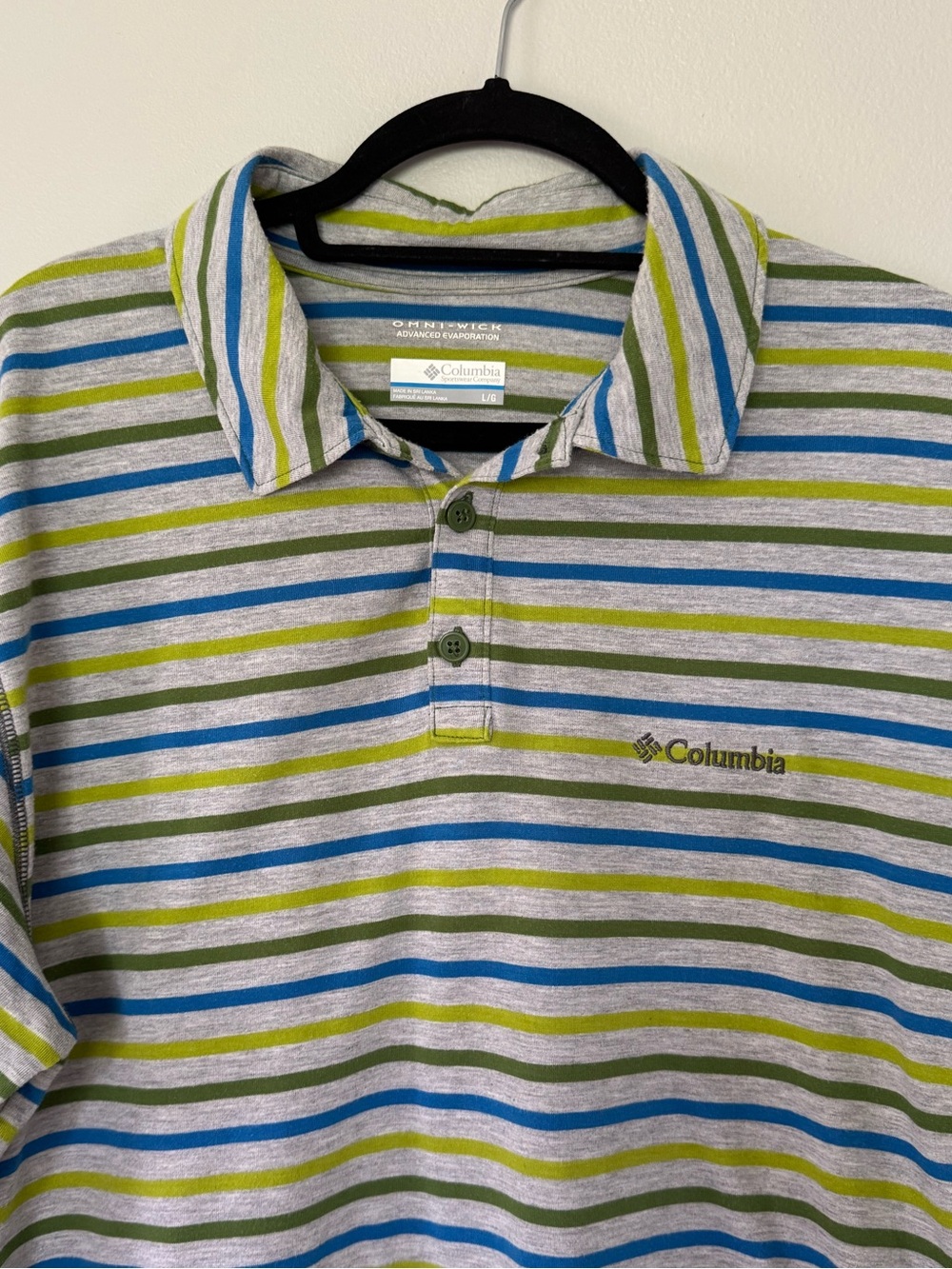 Columbia Striped Polo Omni-Wick Shirt Sz L